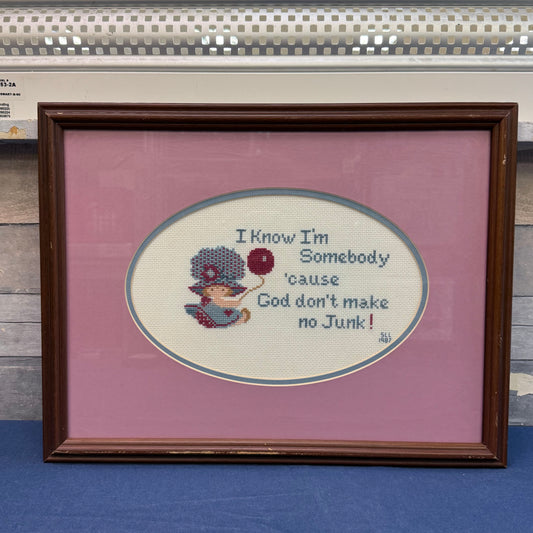 Holly Hobbie Framed Cross Stitch Art, Signed 1987