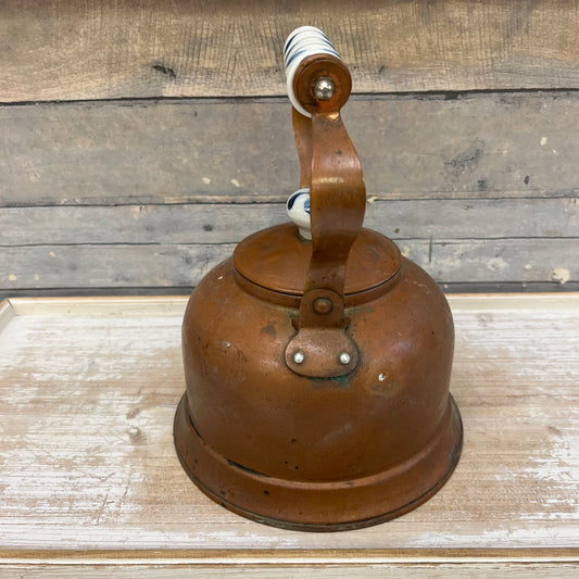 Blue & White Ceramic Handled Copper Tea Kettle