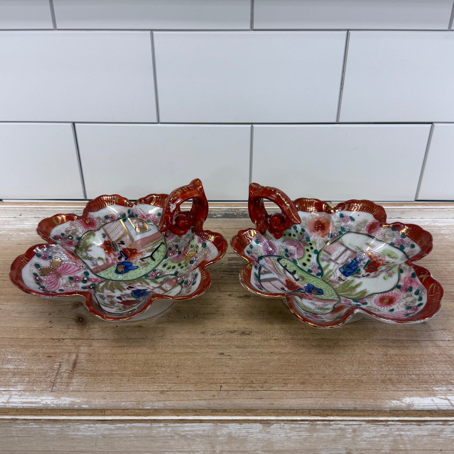 Japanese Geisha Porcelain Nappy Dishes Set of 2 1920s–30s