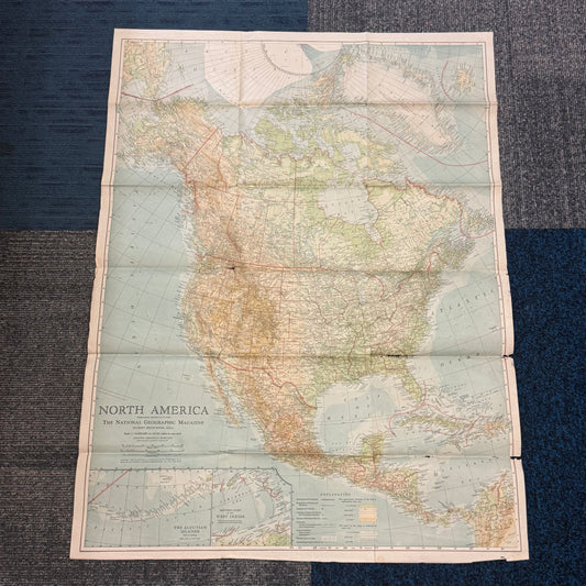 National Geographic North America Antique Folding Map 1924