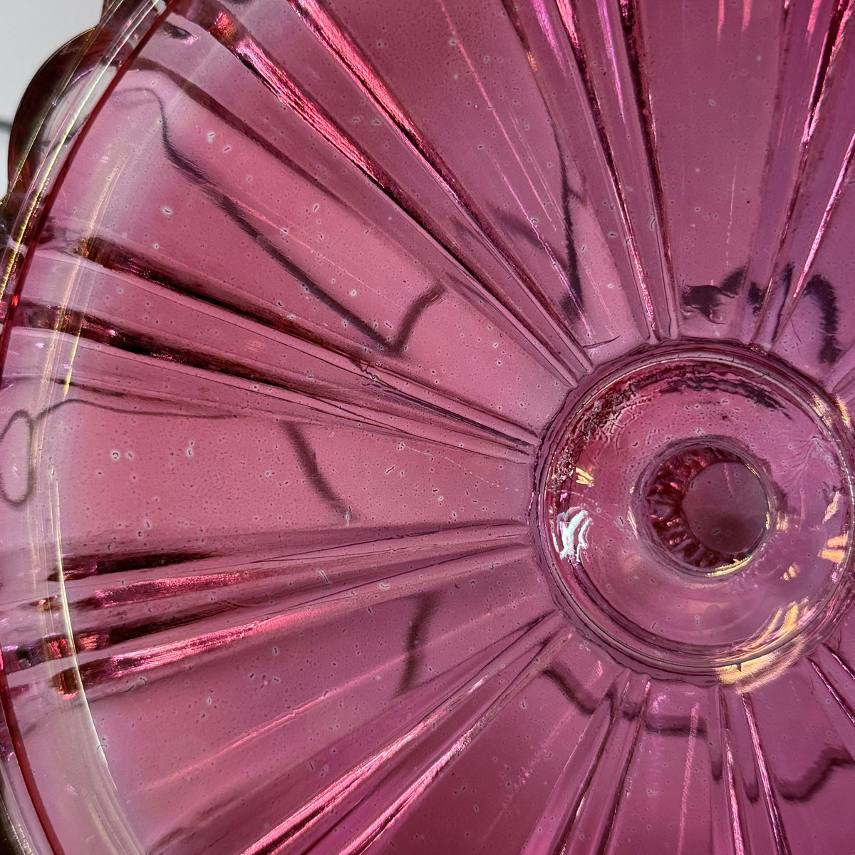 Vintage Cranberry Pink Clear Pressed Glass Covered Candy Dish
