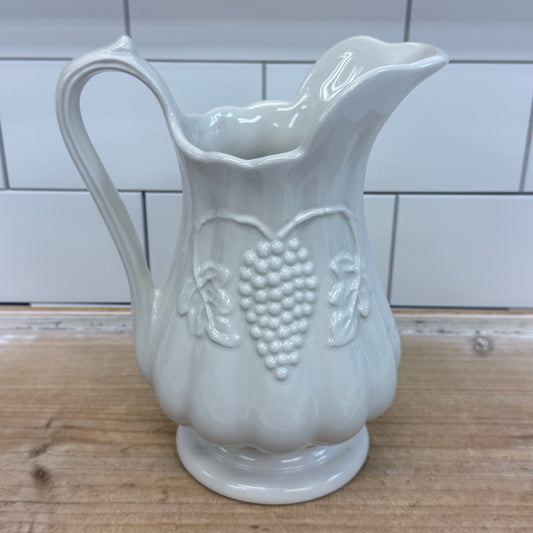 Red Cliff Embossed Grape Ironstone Pitcher White Harvest Vase