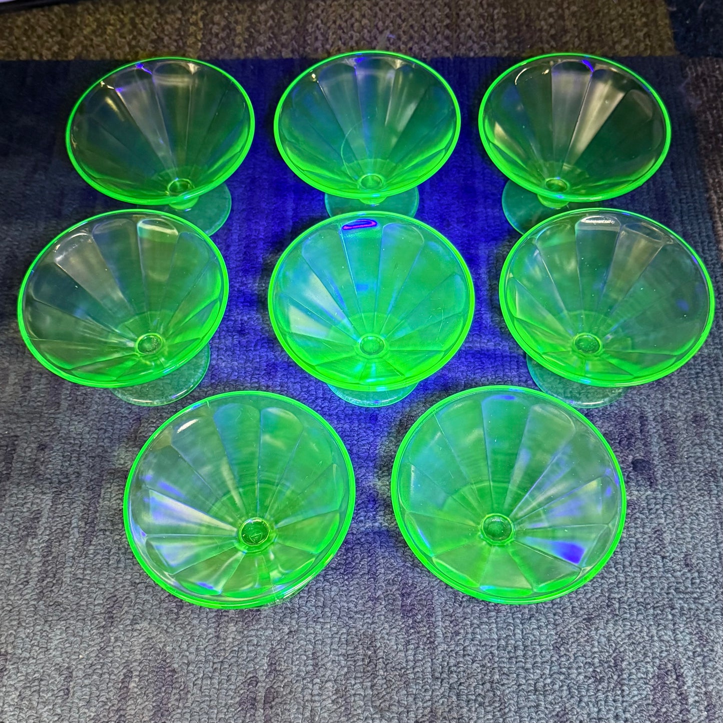 Federal Glass Uranium Glass Sherbet Dishes Set of 8