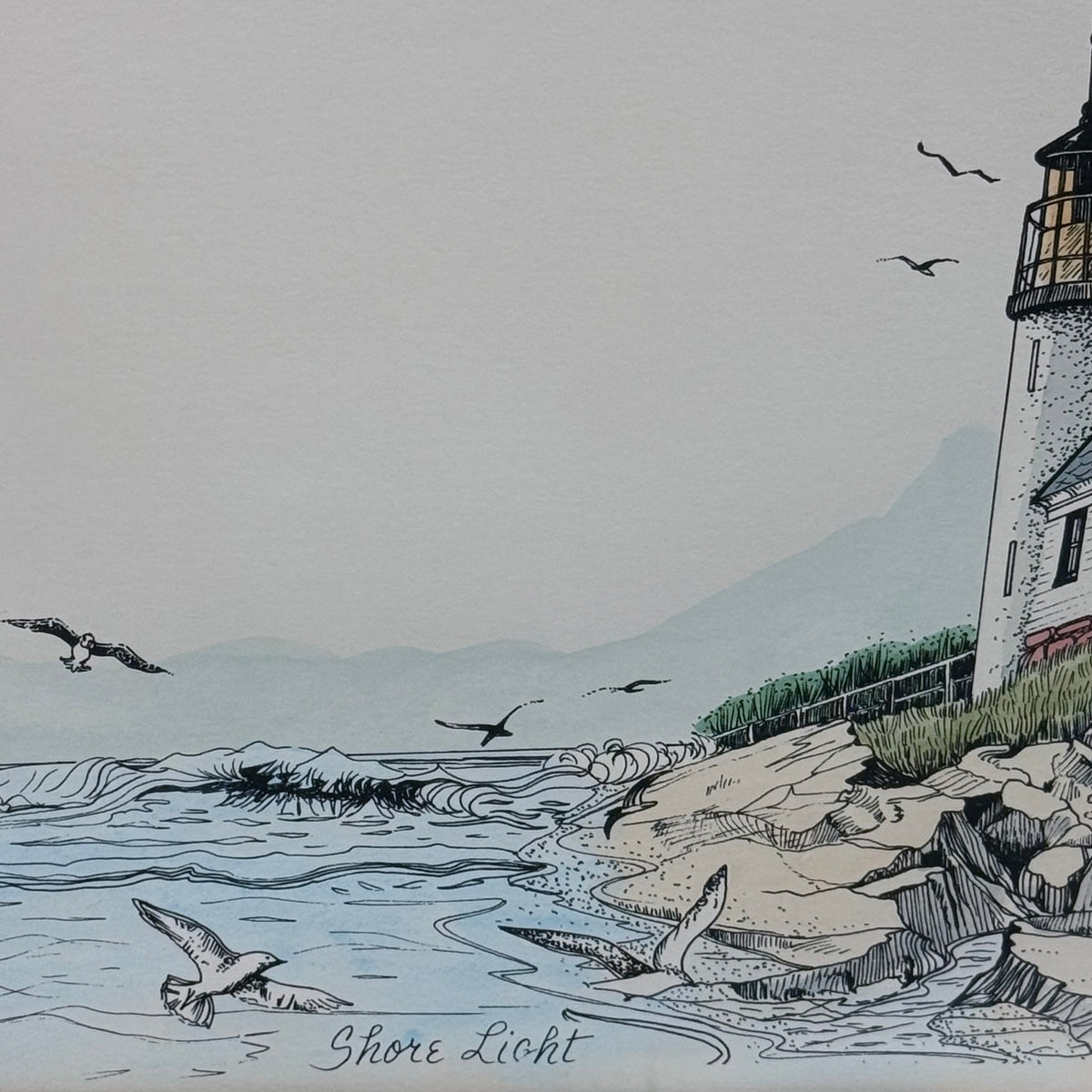 Shore Light Lighthouse Coastal Art Print 1986