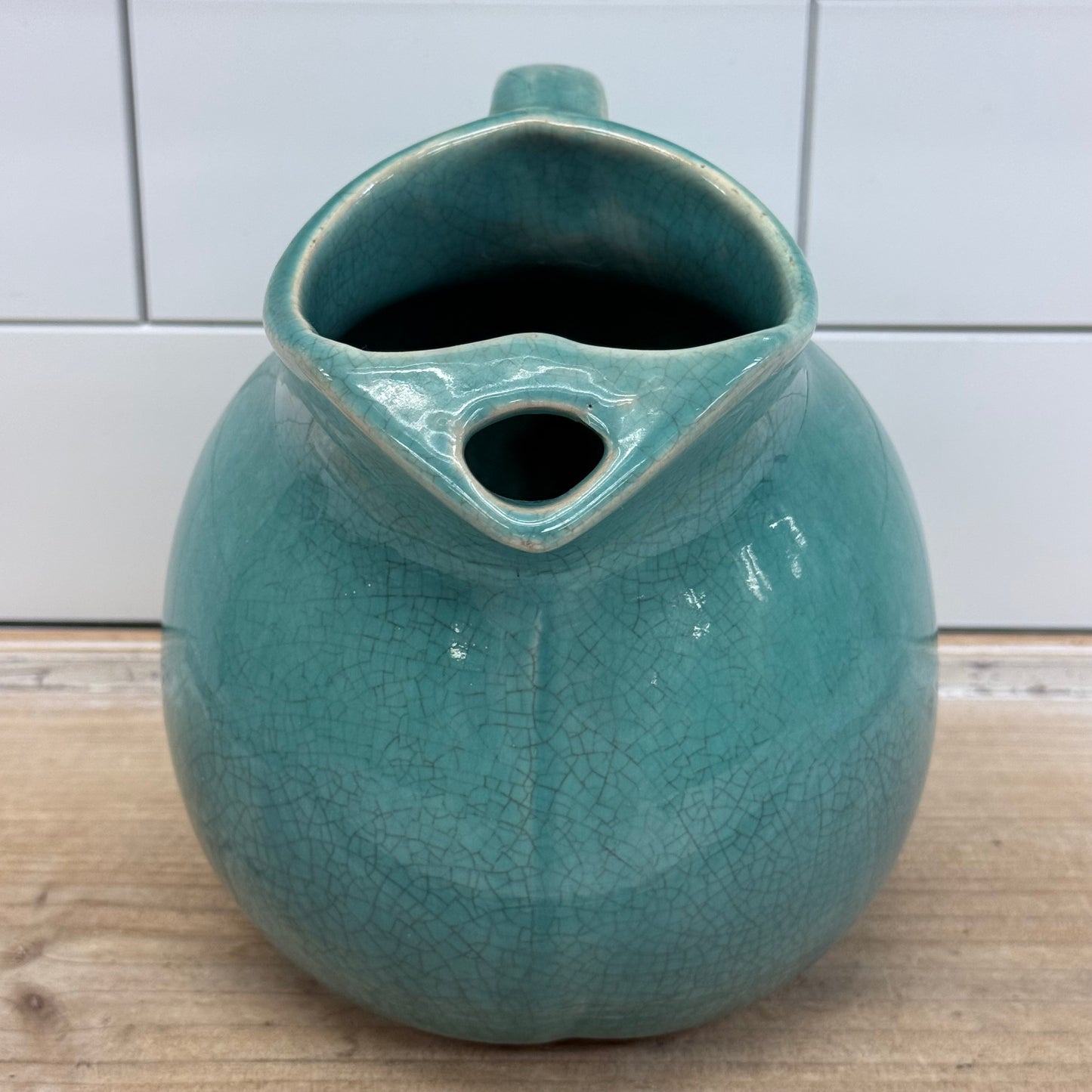 Turquoise Ball Pitcher Mid-Century Ceramic