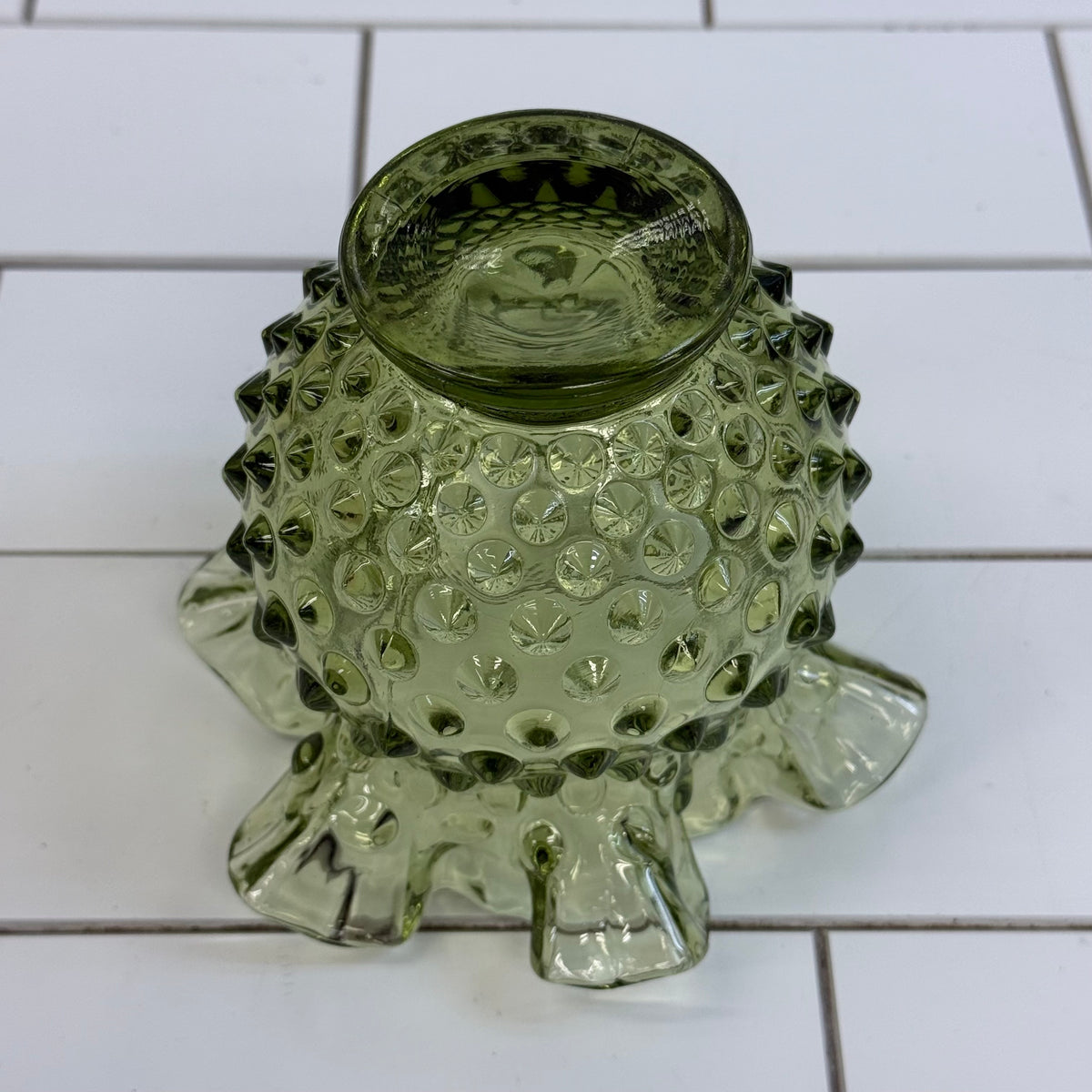 Fenton Colonial Green Hobnail Vase Vintage Art Glass Decor