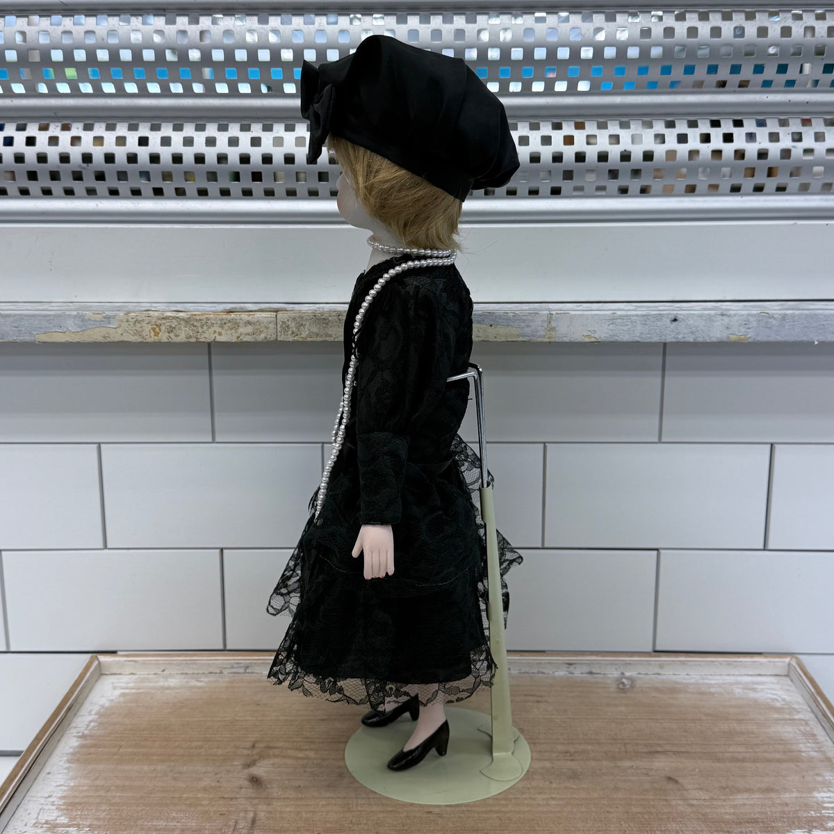 Porcelain Flapper Lady Doll Black Lace Dress