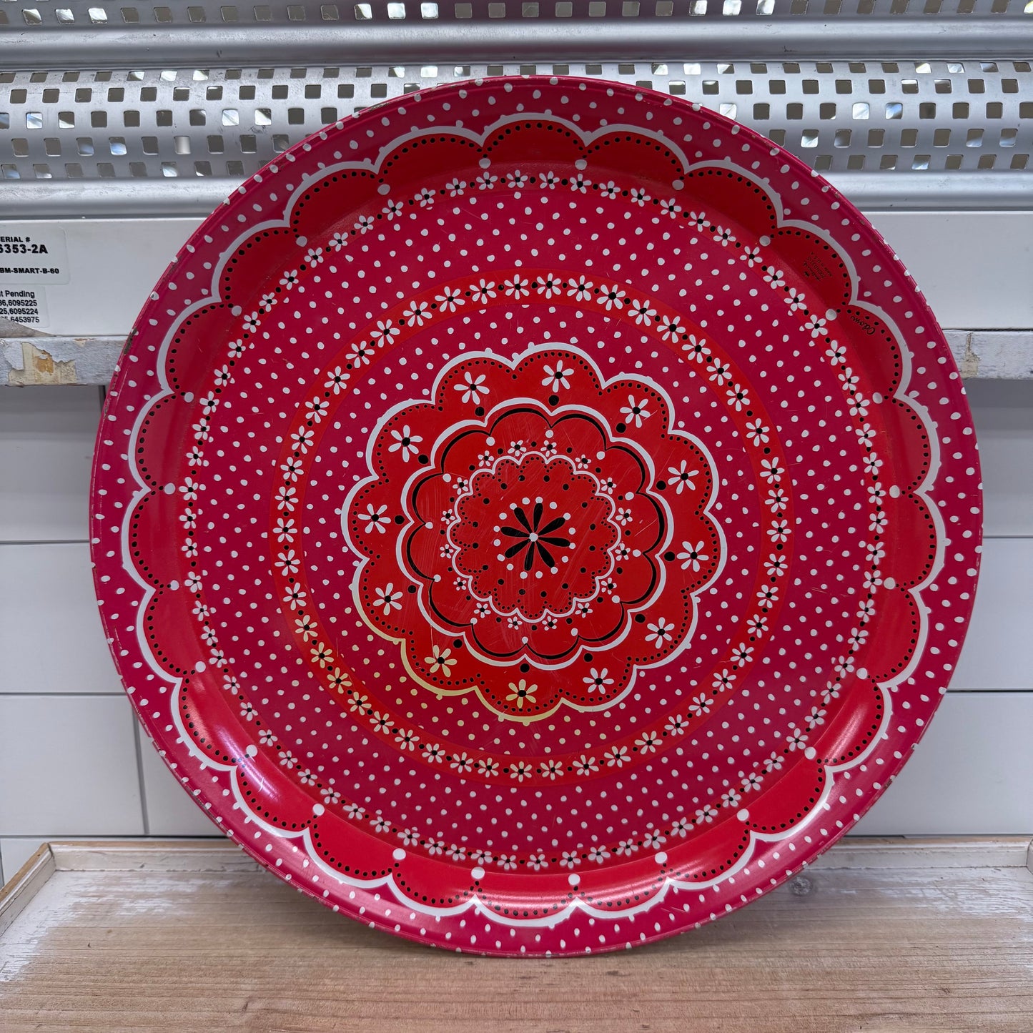 Folk Art Metal Serving Tray with Polka Dot Floral Design