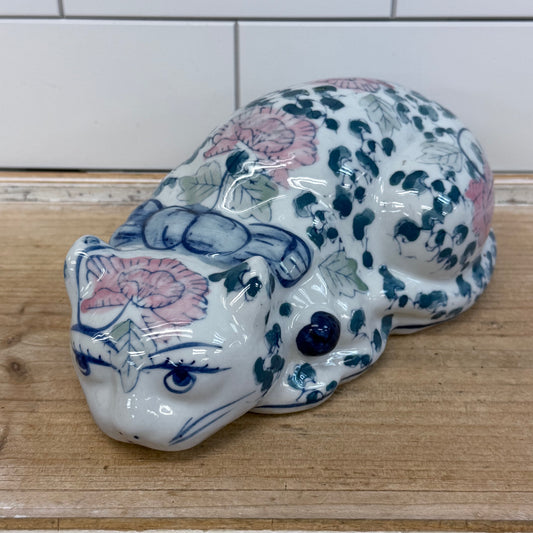 Chinoiserie Porcelain Floral Cat Figurine