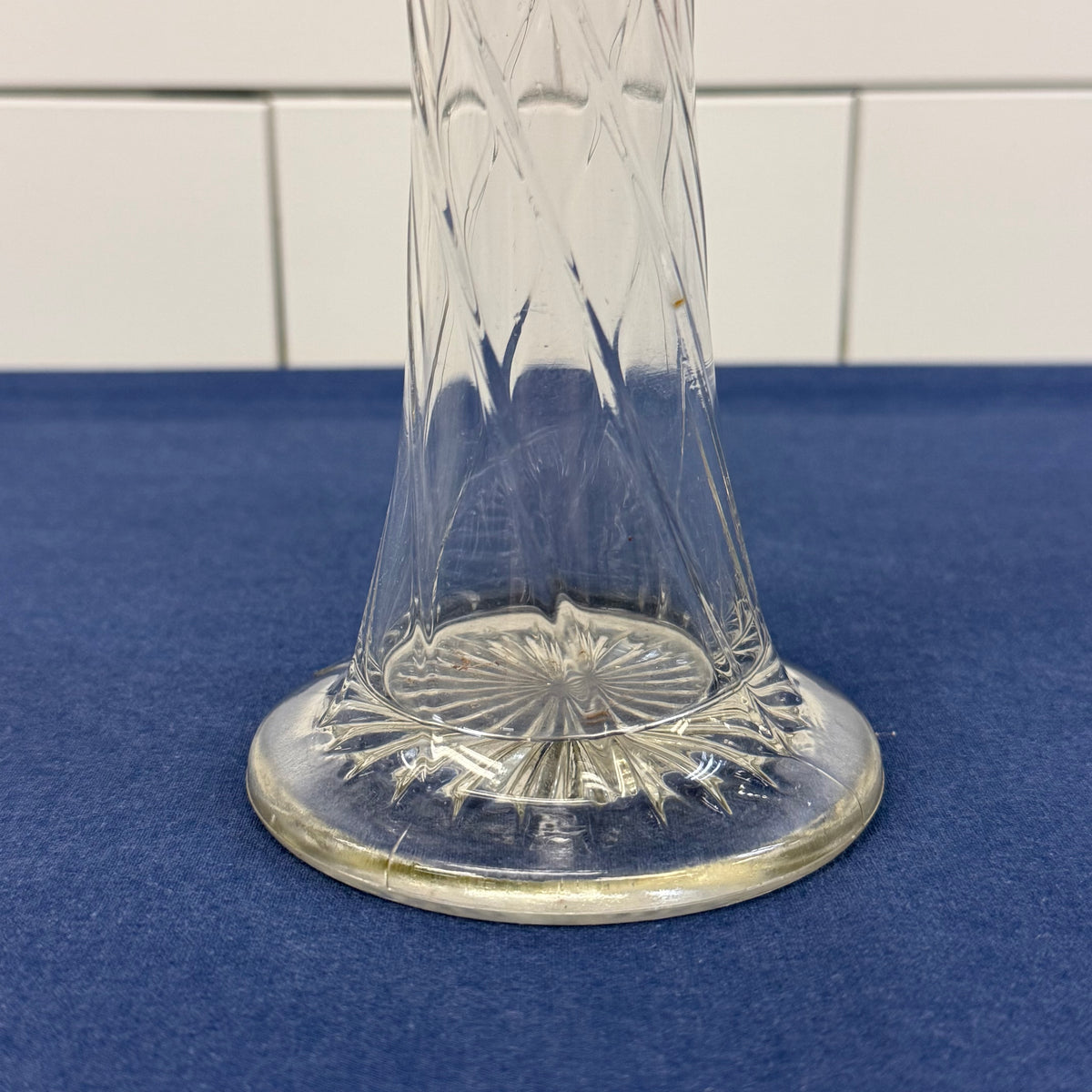 Clear Glass Swung Vase Diamond Pattern