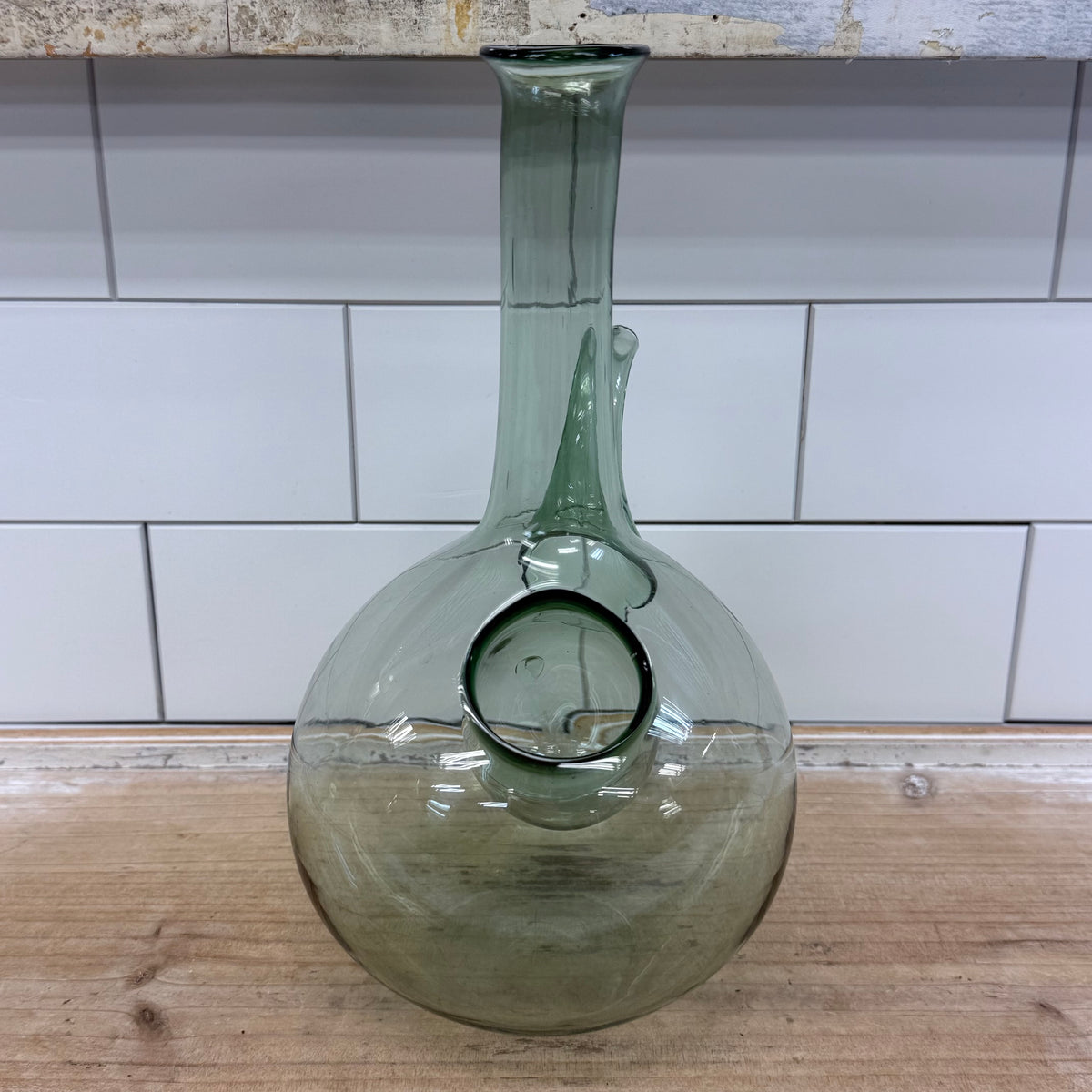 Hand Blown Green Glass Wine Decanter with Ice Pocket