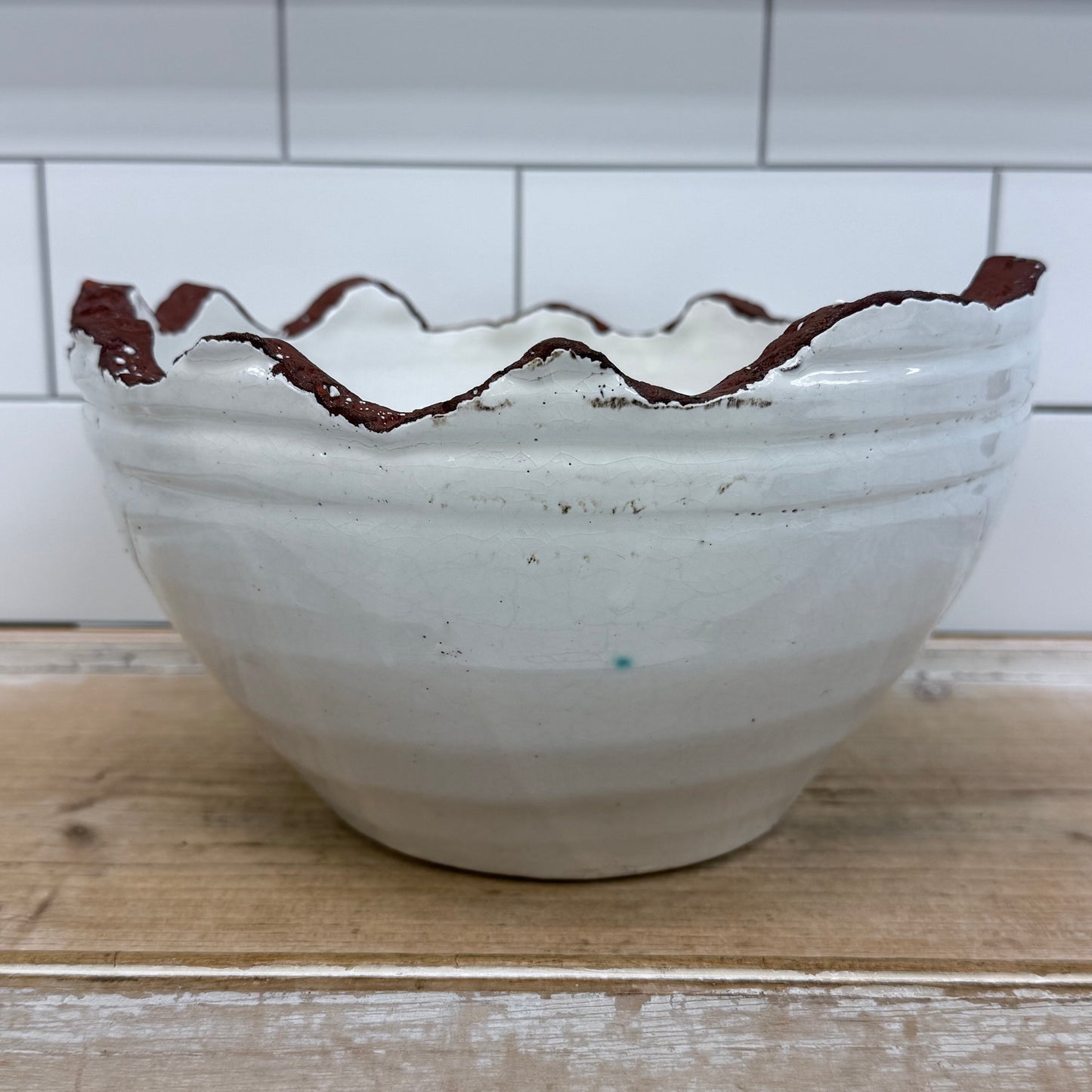 Studio Art Pottery Planter White Glazed Stoneware Organic Rim