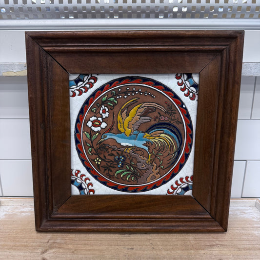Ceramiberica Spain Framed Bird Tile, Glazed Terracotta