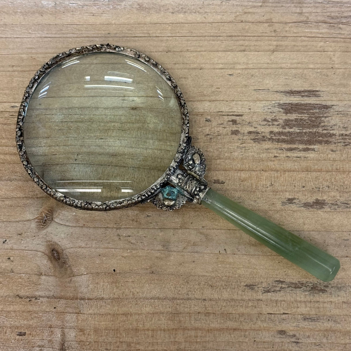 Jadeite Handle Ornate Metal Magnifying Glass