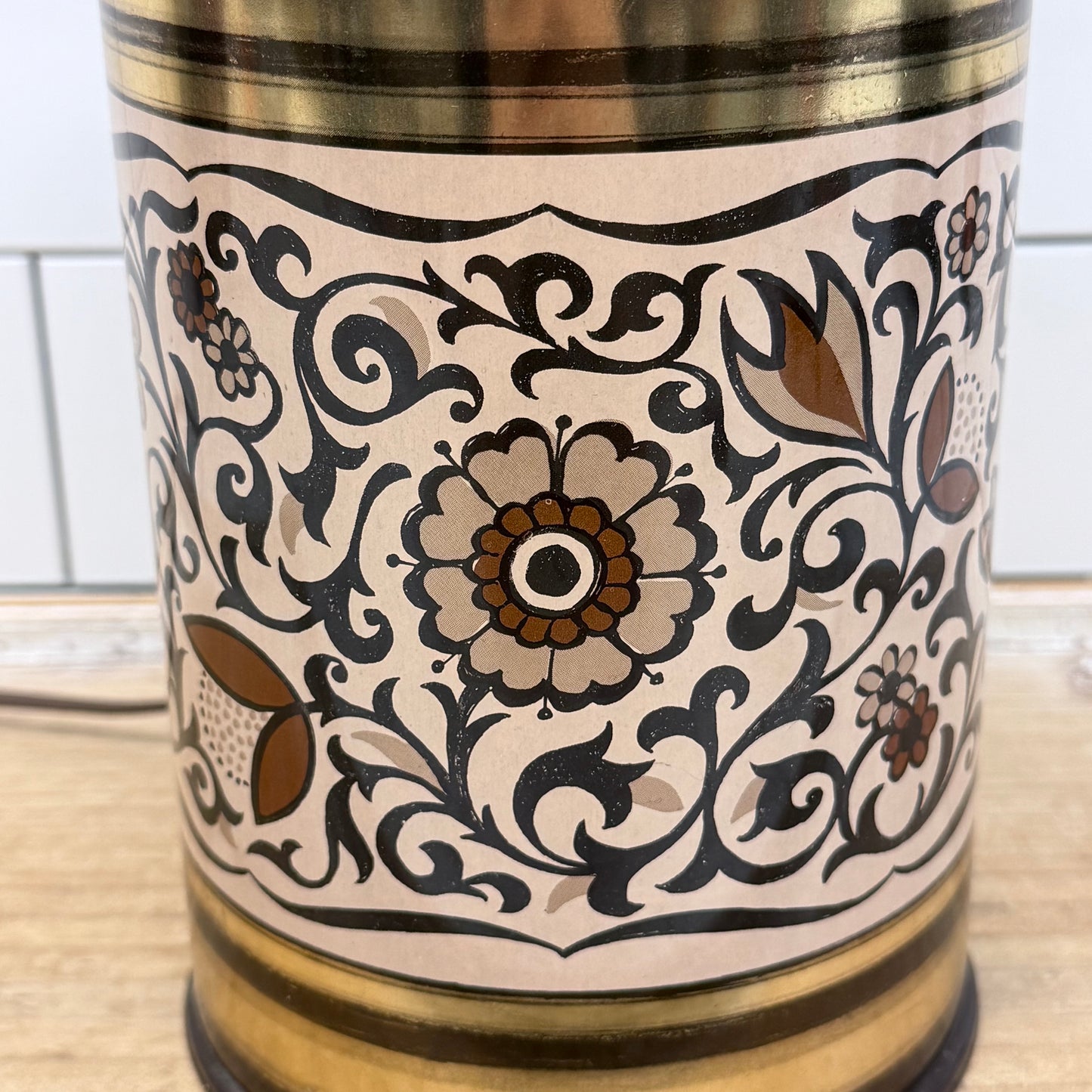 Vintage Floral Hurricane Table Lamp Mid Century 1960s-1970s