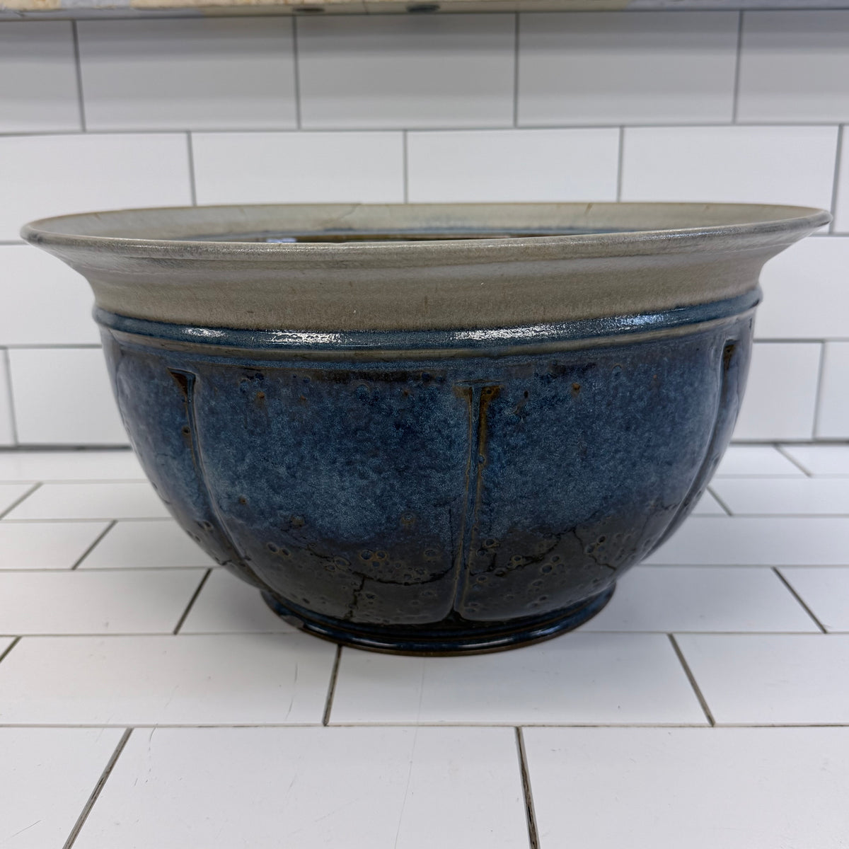 Studio Pottery Blue Glazed Stoneware Centerpiece Bowl