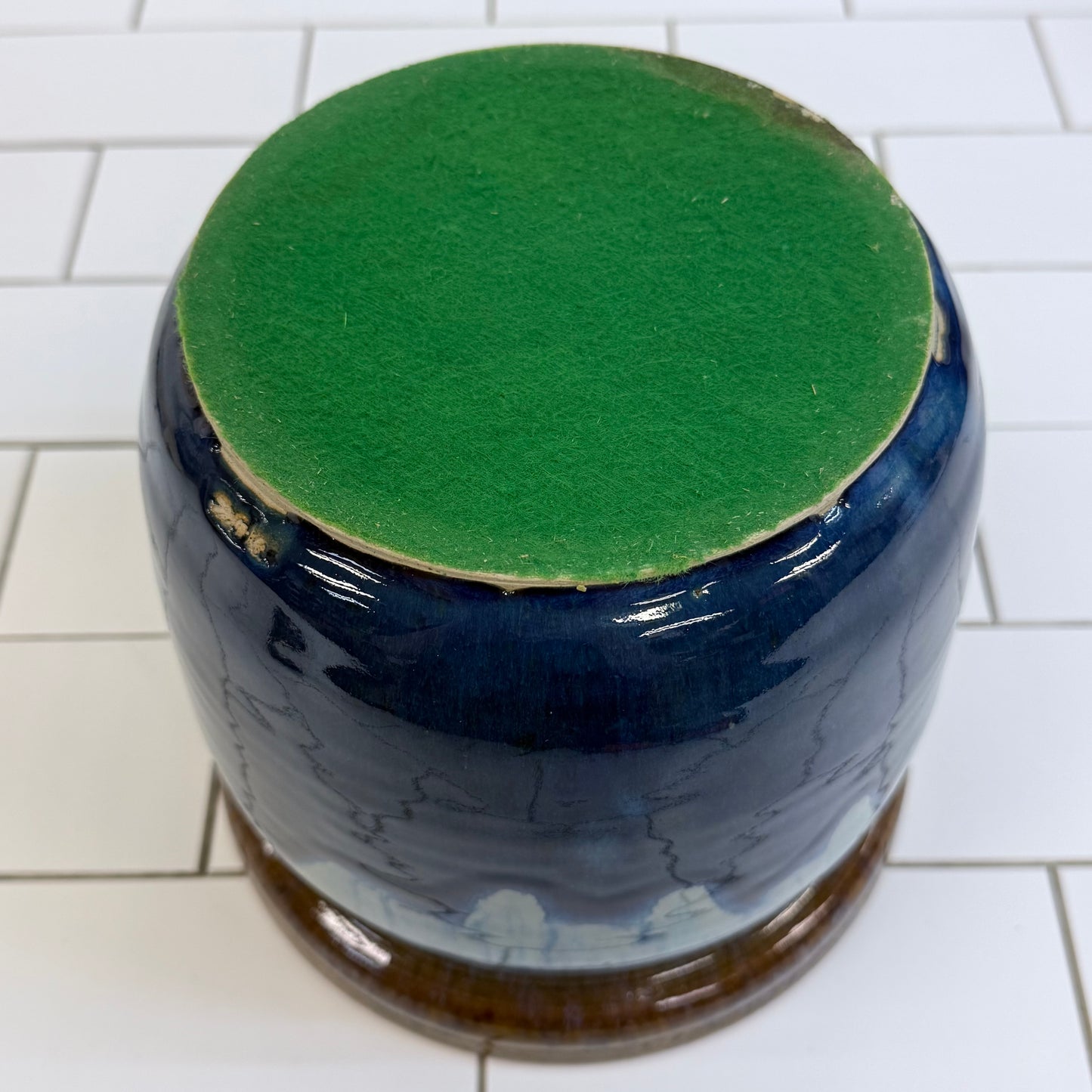 Studio Art Pottery Blue Drip Glaze Stoneware Planter Pot