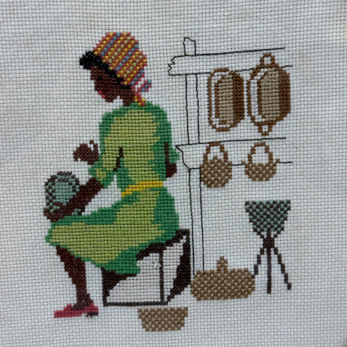 Cross Stitch Woman Needlework Art