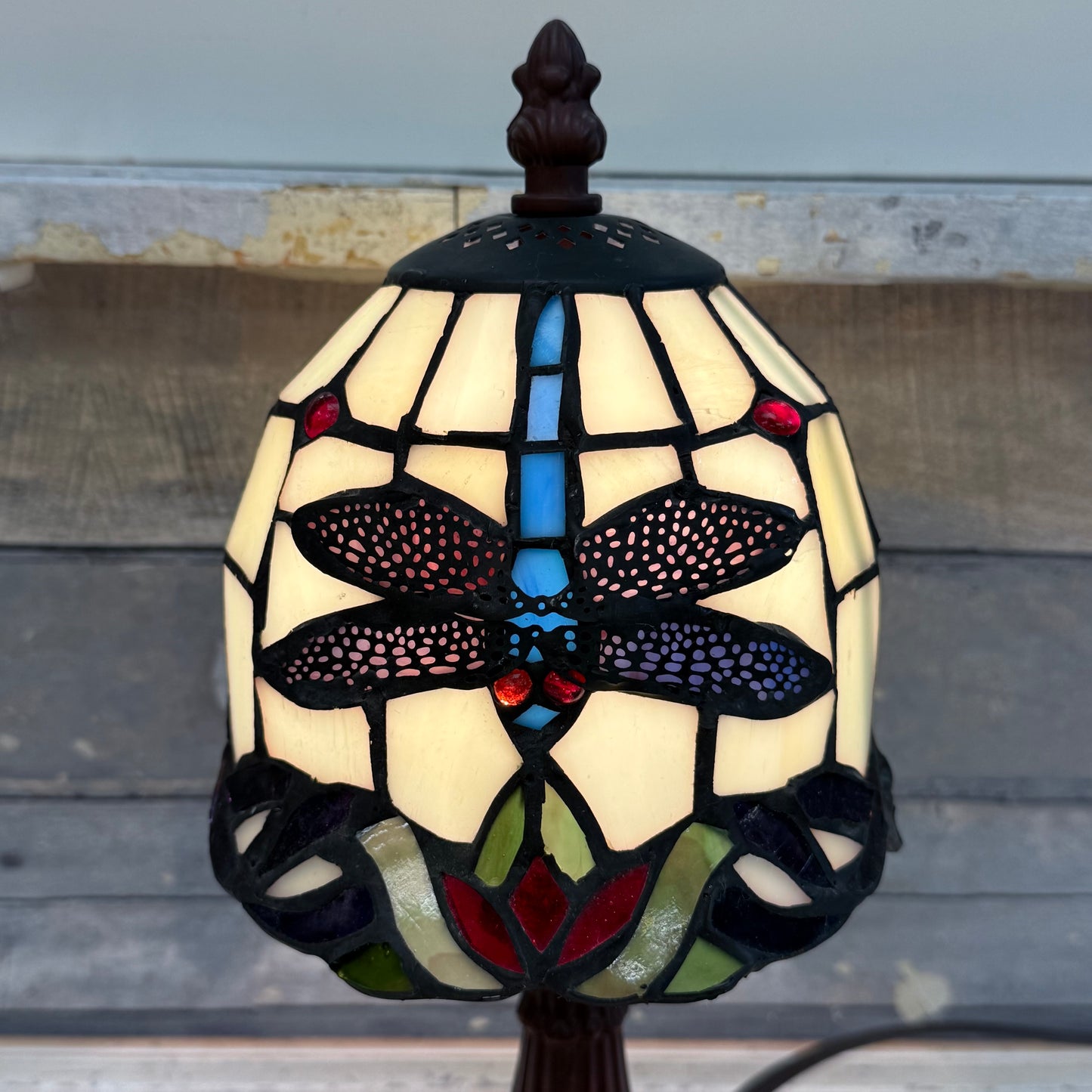 Dragonfly Tiffany Style Stained Glass Accent Lamp
