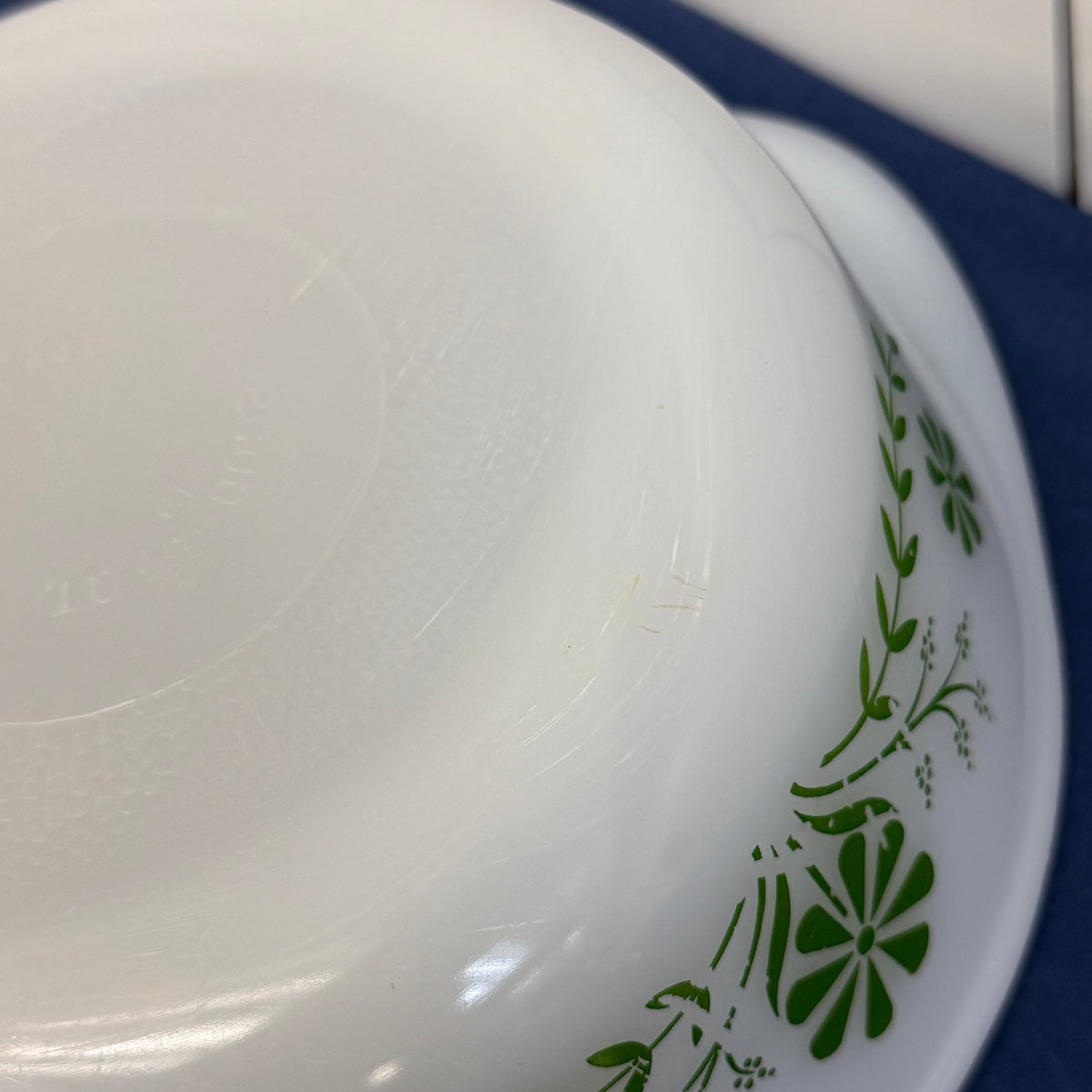 Glasbake Green Daisy Milk Glass Casserole Dish
