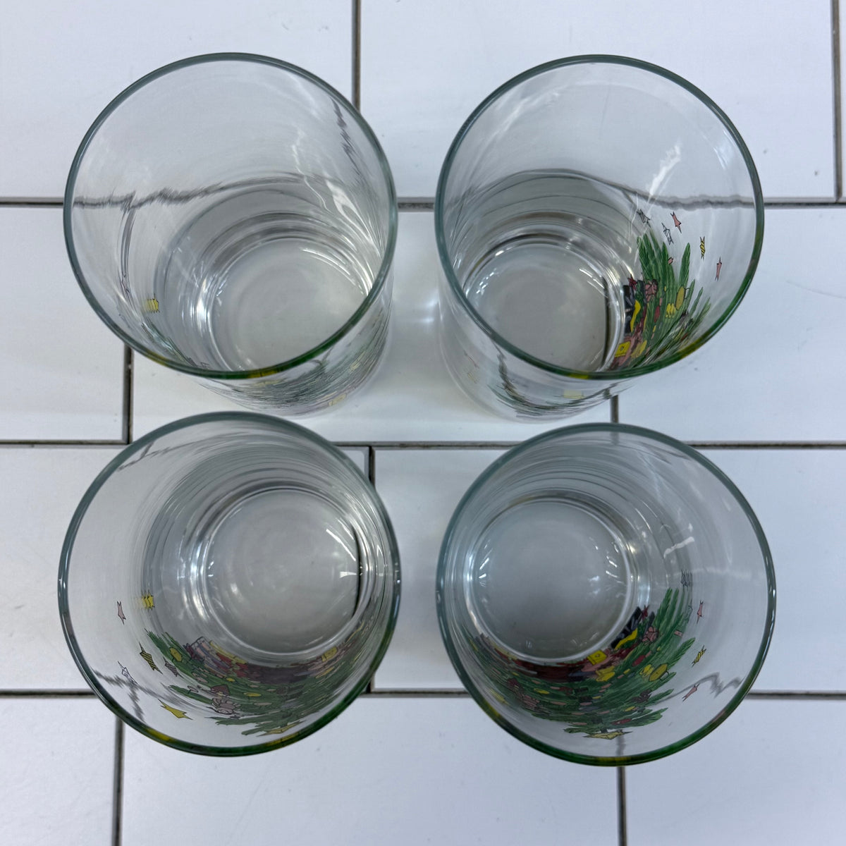 Nikko Christmas Tree Teddy Bear Highball Glass Tumblers Set of 4