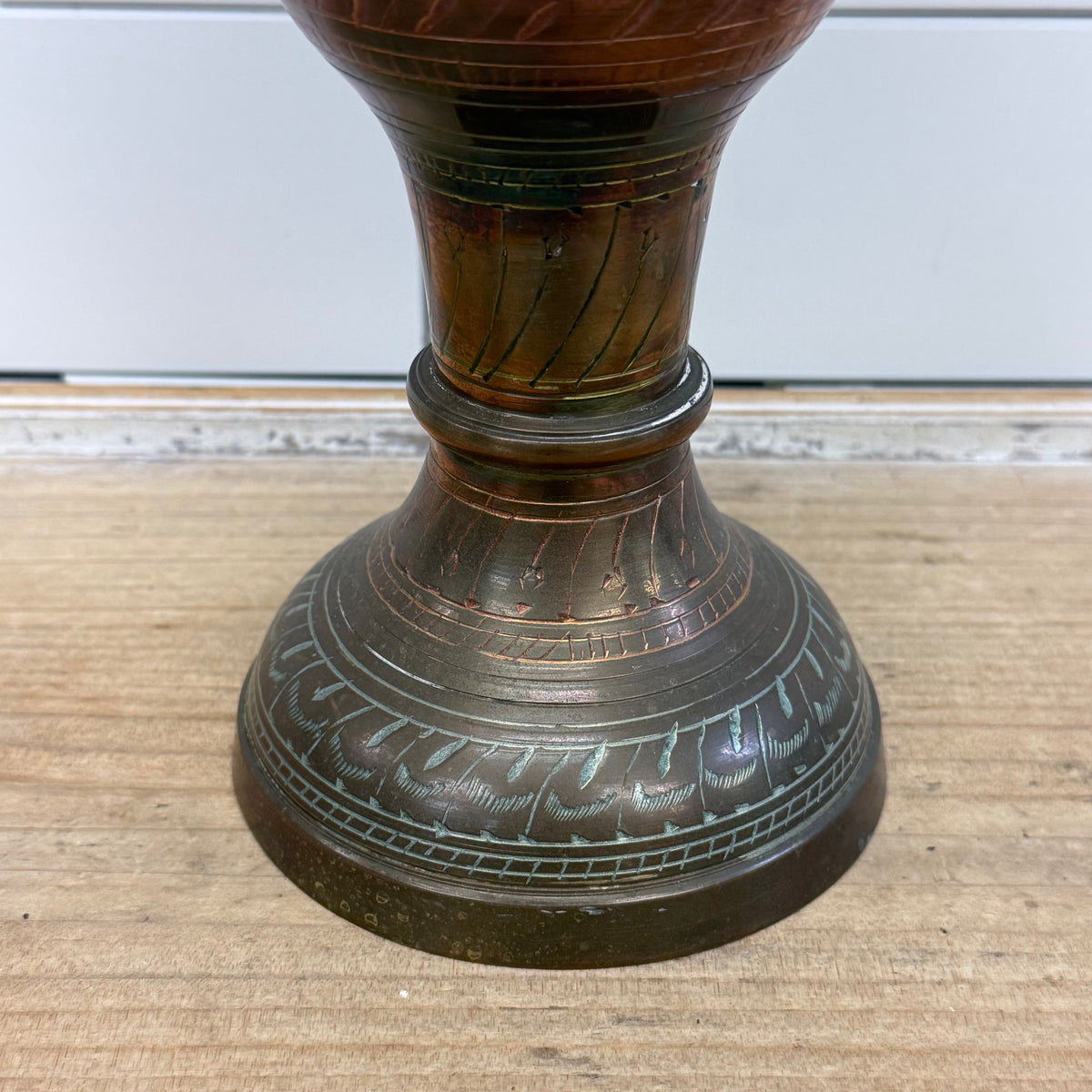 PENCO Indian Brass Engraved Floral Pedestal Vase 17”