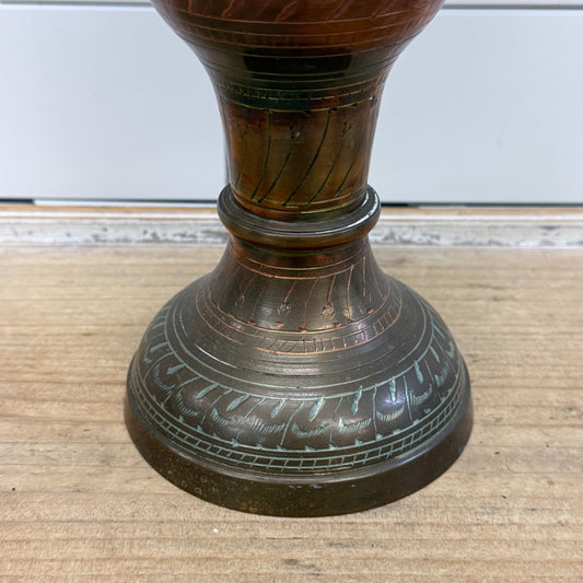 PENCO Indian Brass Engraved Floral Pedestal Vase 17”