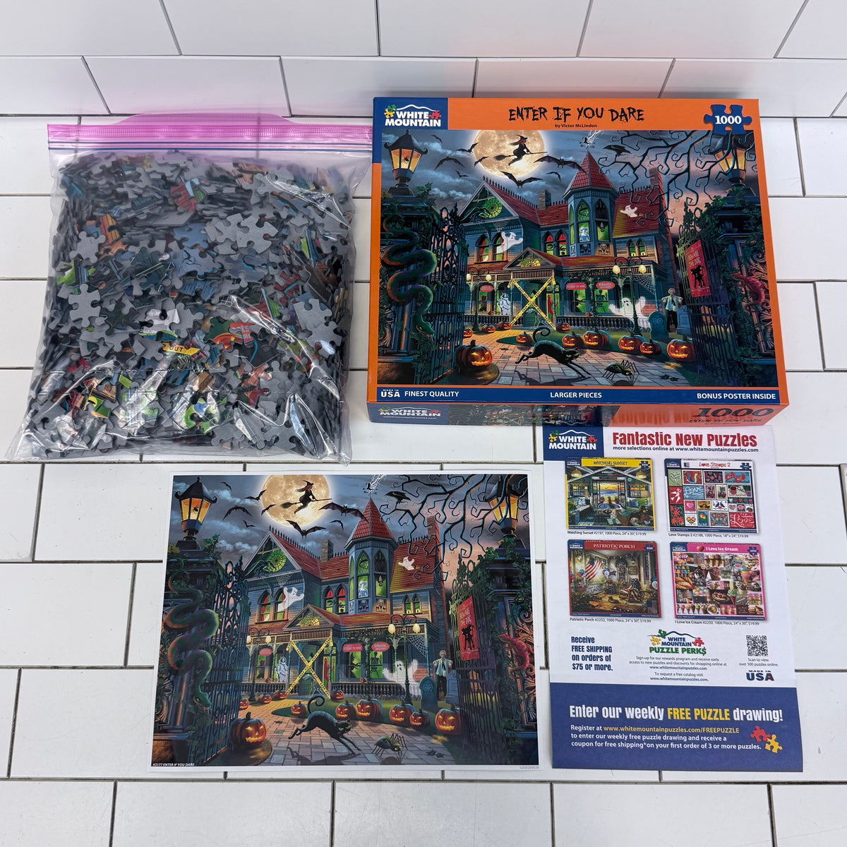 White Mountain Halloween 1000 Piece Puzzles Set of 2 With Posters