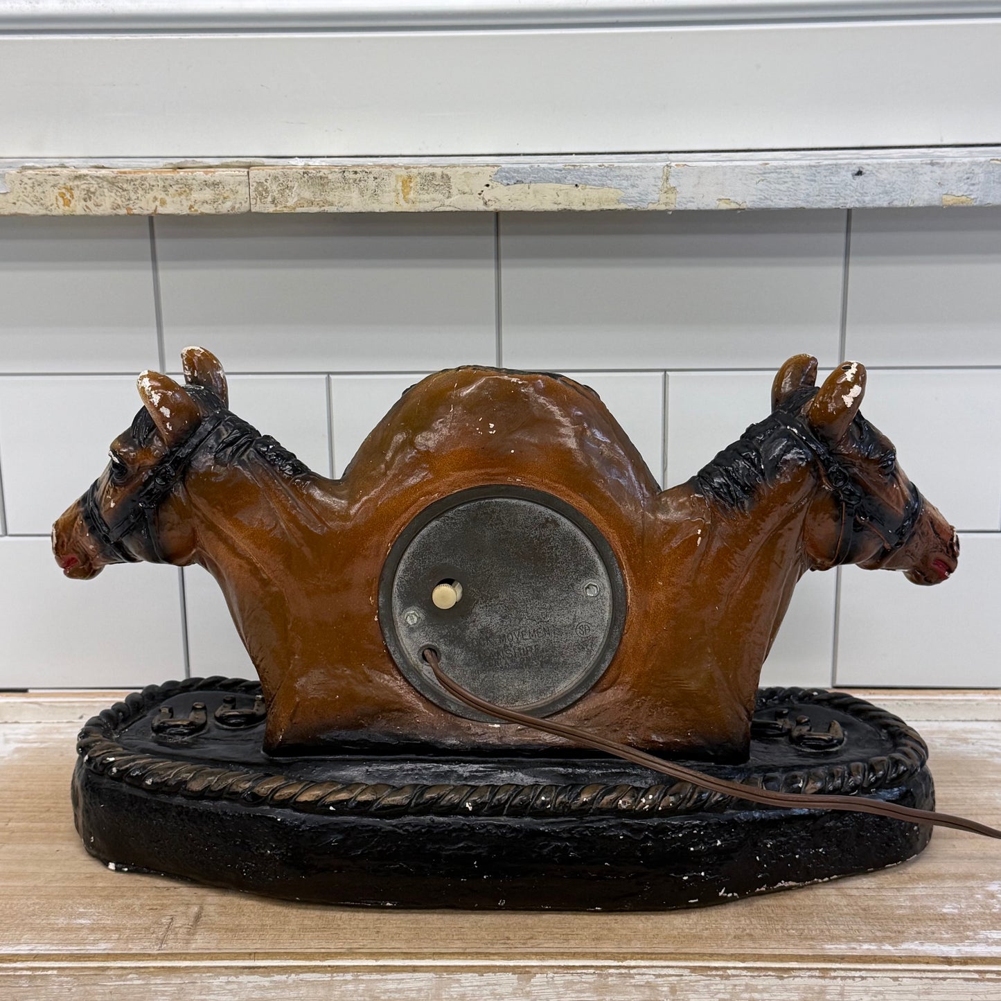 Lanshire Horse Chalkware Mantel Clock 1950s