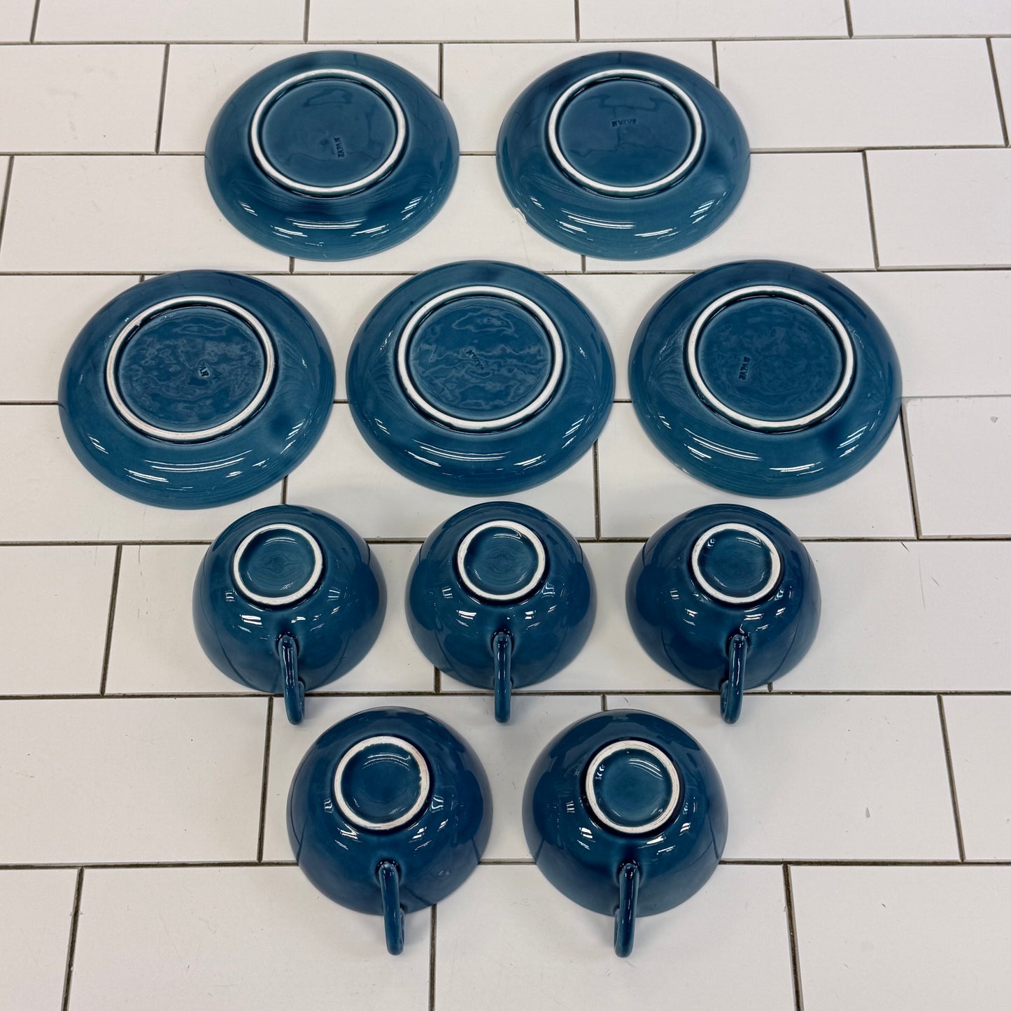 Japanese Blue Glazed Porcelain Tea Set 18 Piece Mid Century