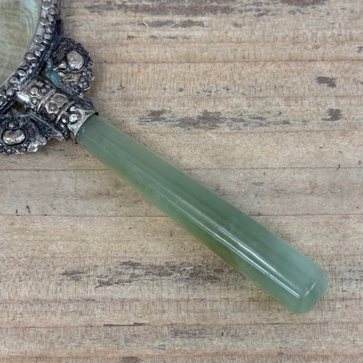 Jadeite Handle Ornate Metal Magnifying Glass