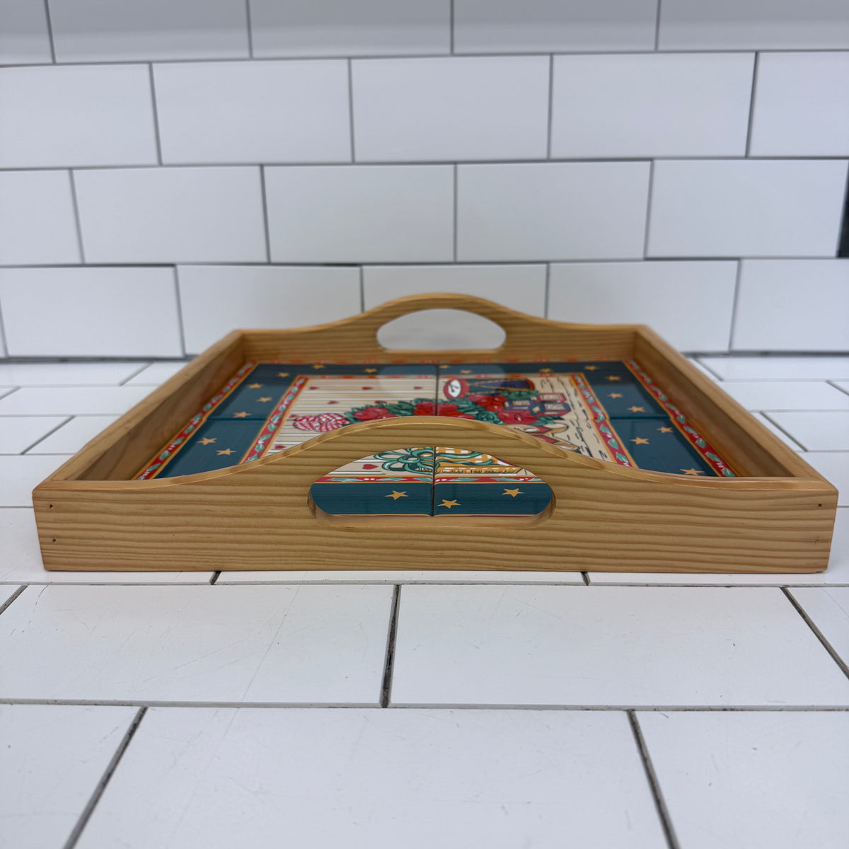 Holiday Serving Tray Ceramic Tile Teddy Bear Decor