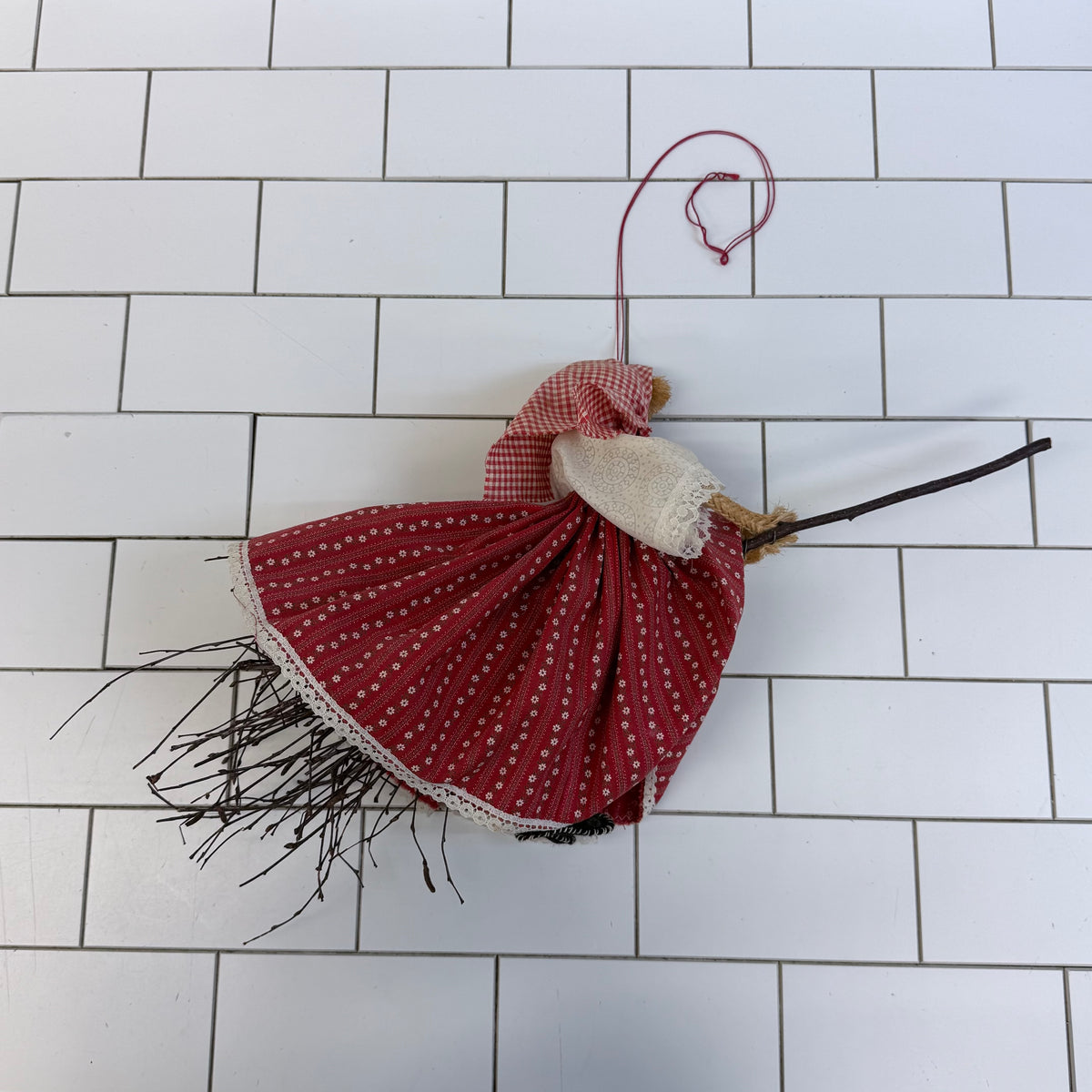 Flying Pig Witch on Broom Folk Art Halloween Decor