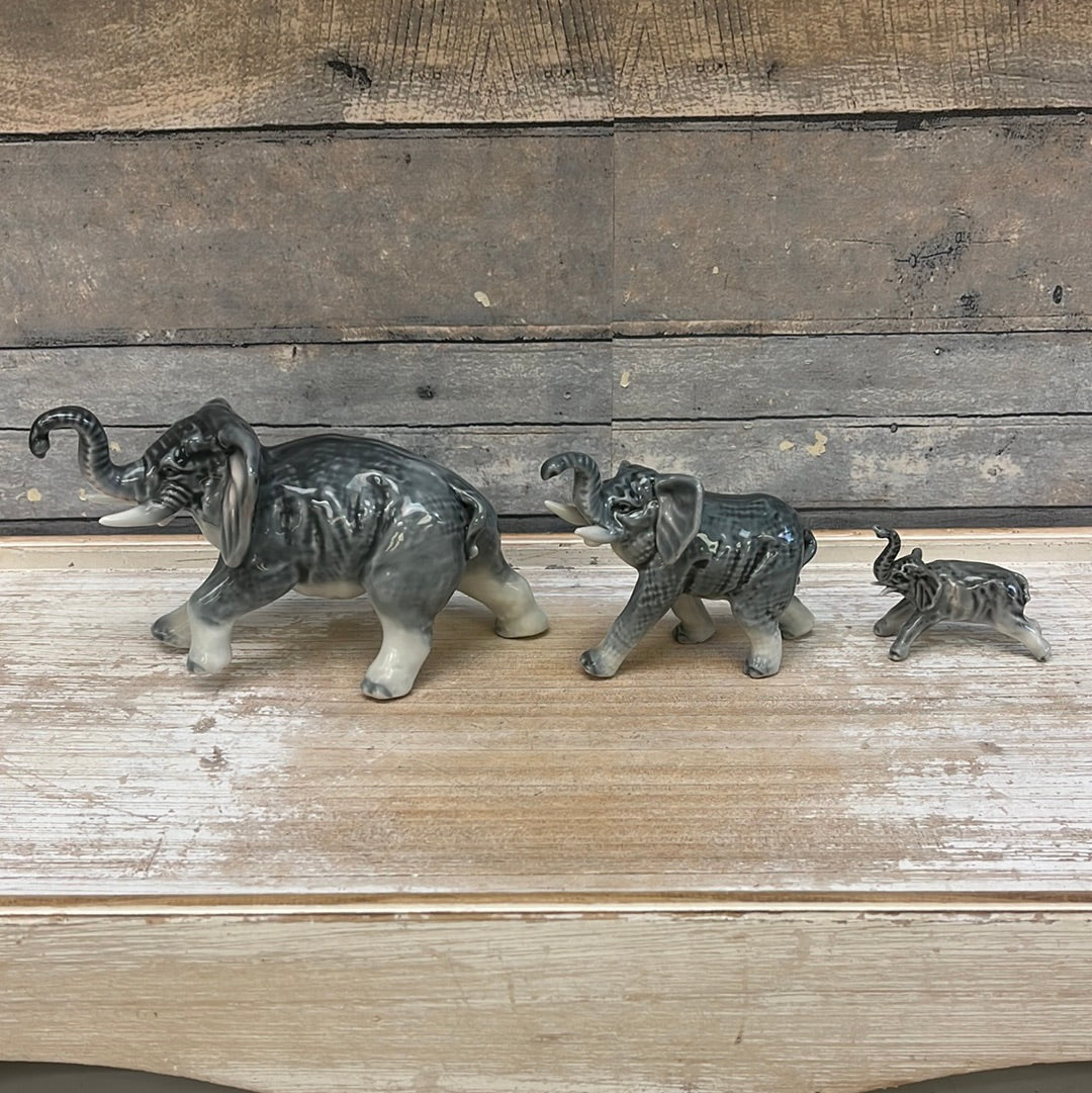 Adorable Ceramic Elephant Figurine Set, 3 Piece 1950s