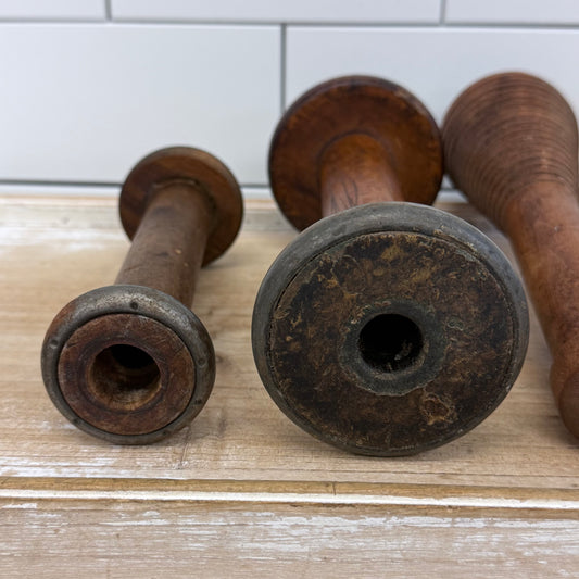 Wooden Textile Mill Bobbins Thread Spools Lot of 5