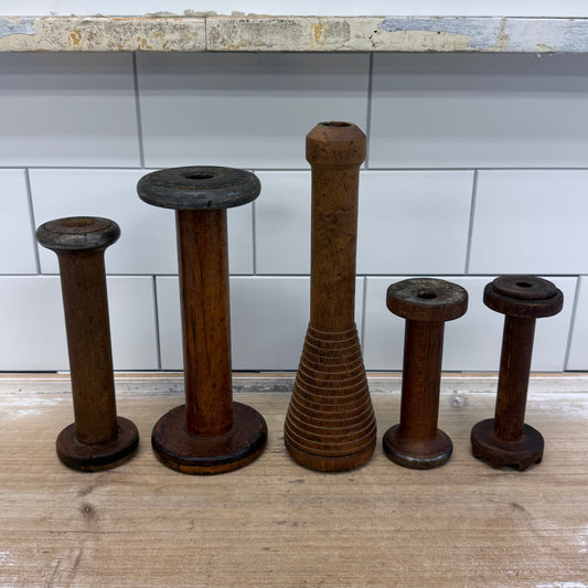 Wooden Textile Mill Bobbins Thread Spools Lot of 5