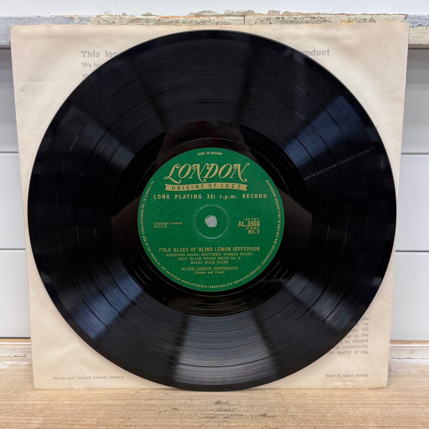 Blind Lemon Jefferson Rare First Press London AL Vinyl Record 1954 #3508
