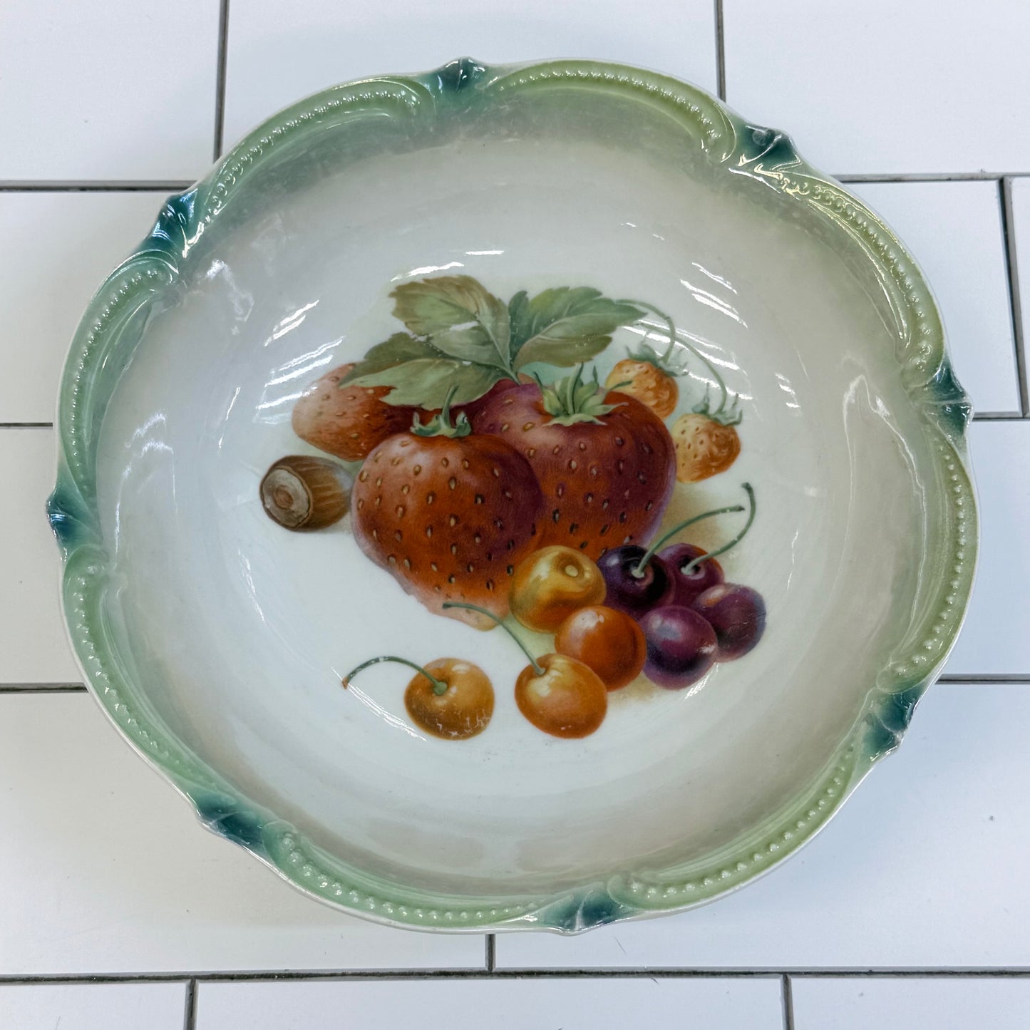 German Hand Painted Fruit Porcelain Serving Bowl