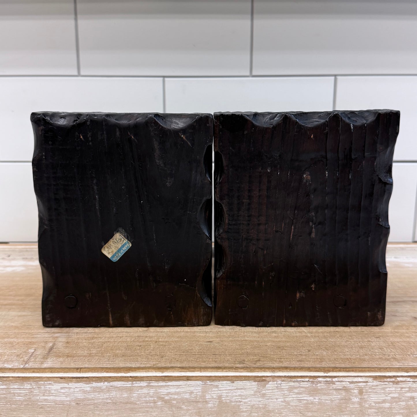 Spanish Carved Wood Bookends Castle Turret Medieval Style Pair