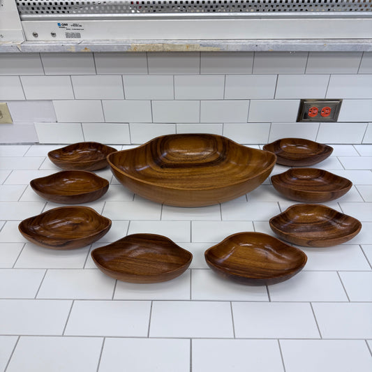 Monkey Pod Wood Salad Bowl Serveware, Set of 9