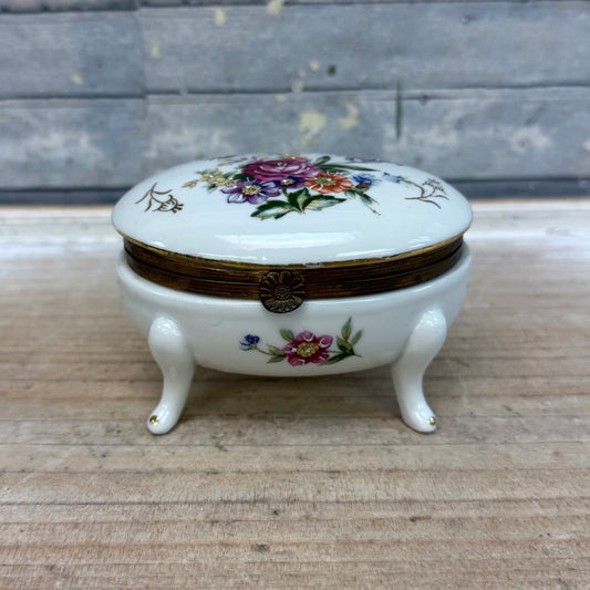 Napco Hand Painted Porcelain Footed Trinket Box