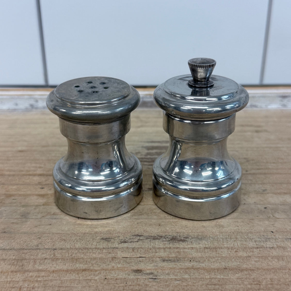 Eales 1779 Italian Pewter Salt Shaker &  Pepper Mill Set