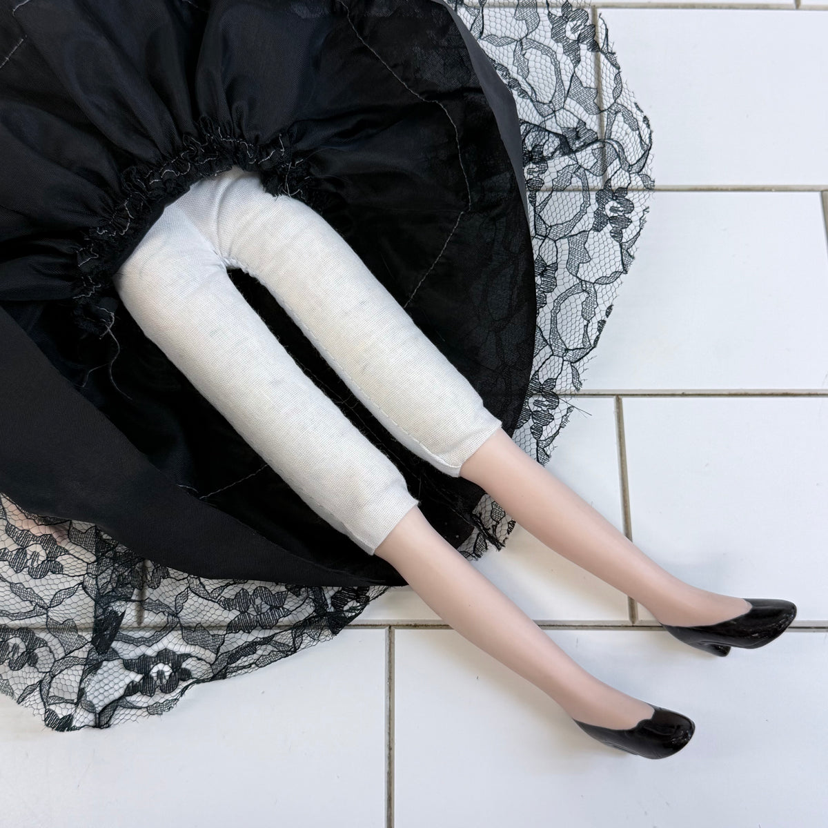 Porcelain Flapper Lady Doll Black Lace Dress