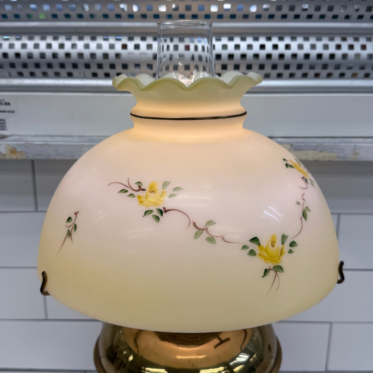 KYSO Brass Electric Hurricane Lamp Glass Shade 1950s
