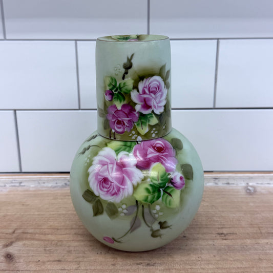 Lefton Heritage Green Rose Bedside Carafe & Cup 1950s-1960s