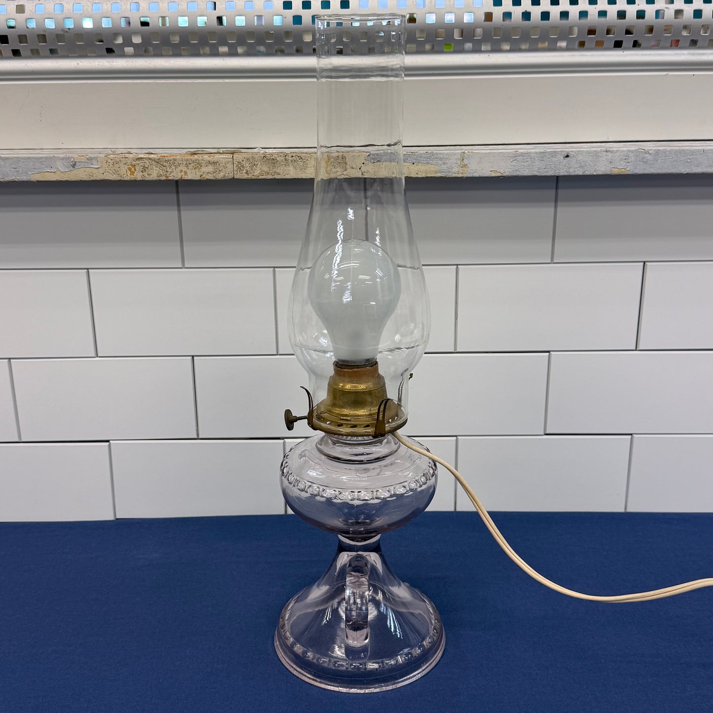 Purple Glass Finger Loop Oil Lamp Electrified c.1900s