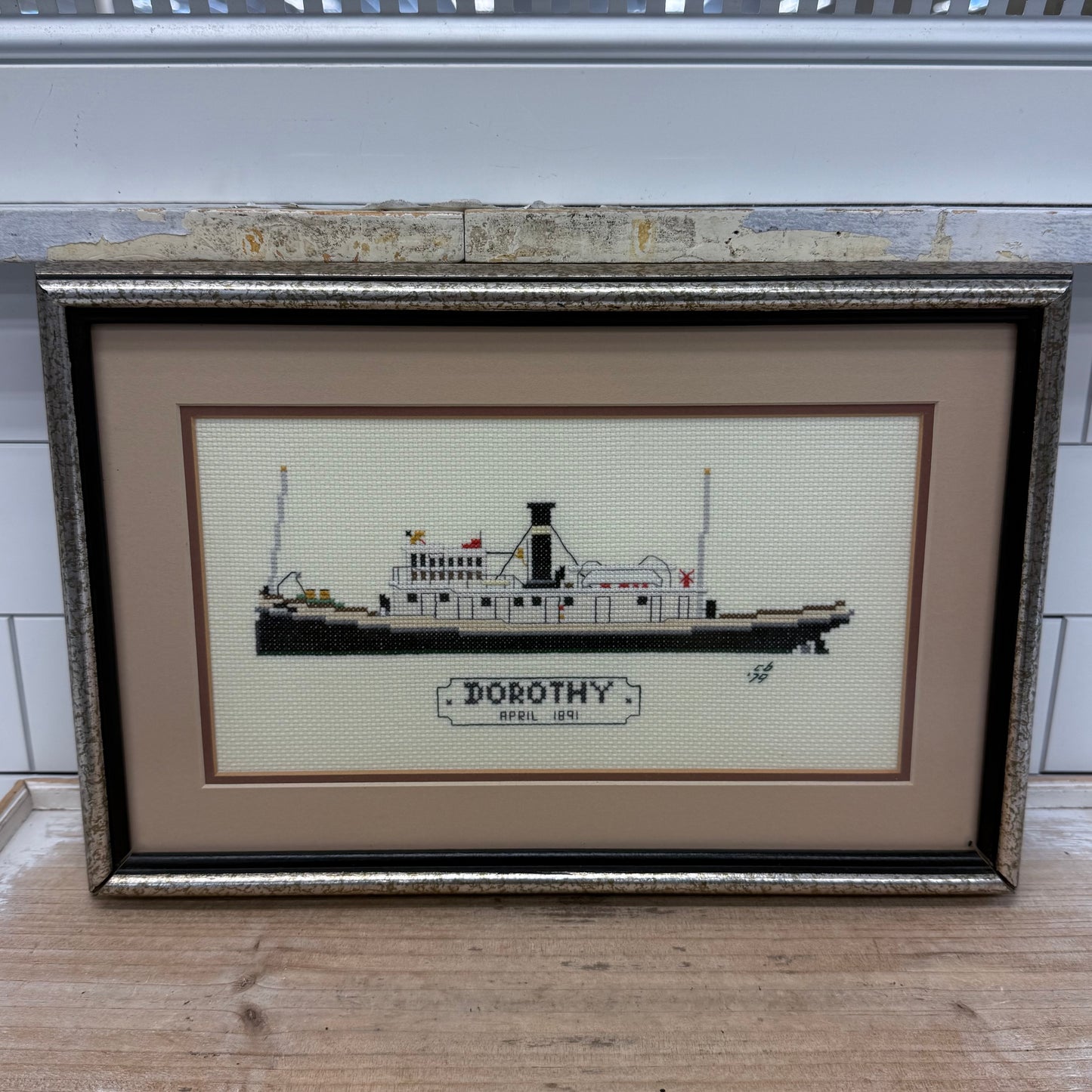 Tugboat Dorothy Newport News Framed Cross Stitch 1979