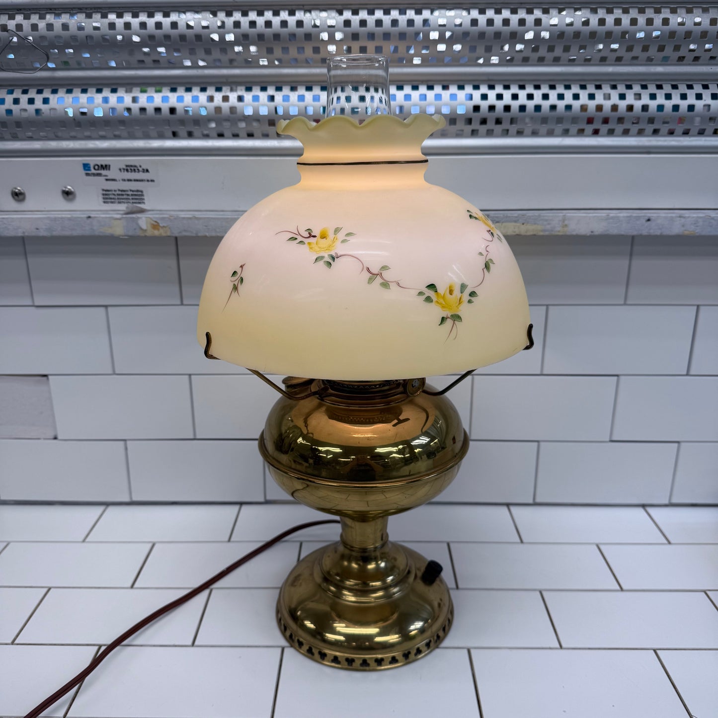 KYSO Brass Electric Hurricane Lamp Glass Shade 1950s