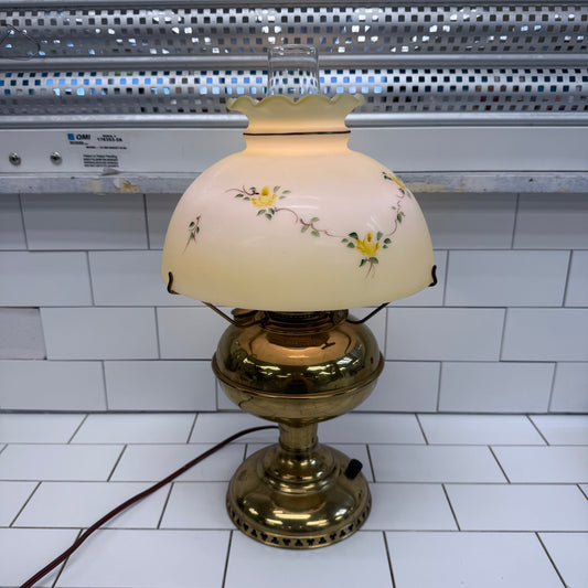 KYSO Brass Electric Hurricane Lamp Glass Shade 1950s