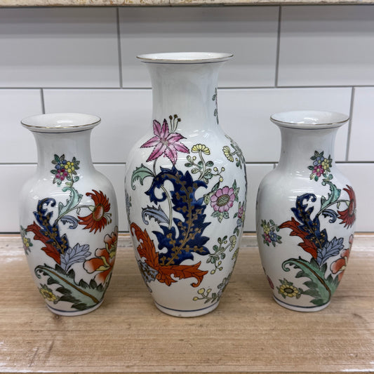 Fleury by Toyo Tobacco Leaf Style Porcelain Vases Set of 3 1988